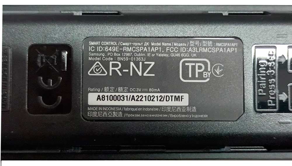 Etiqueta localización mando Samsung BN59-01363J